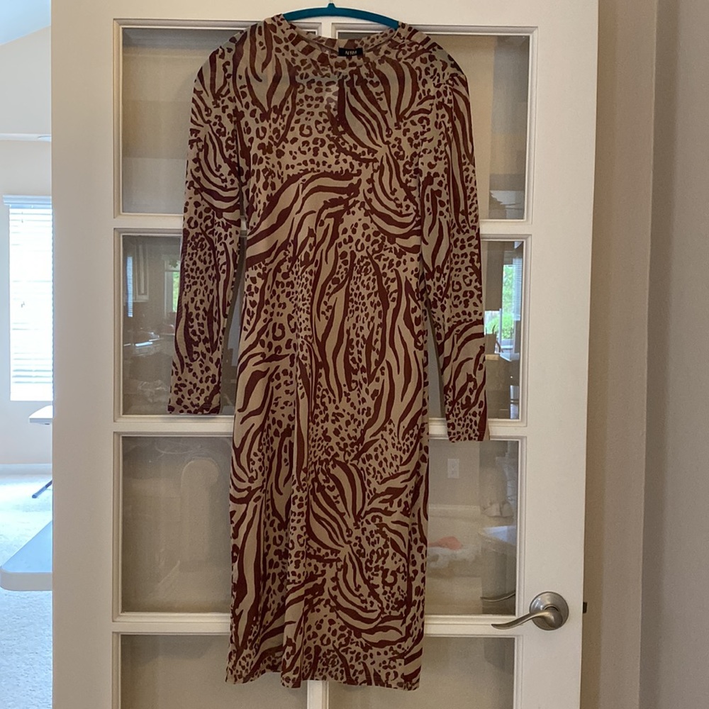 NEW AFRM LONG SLEEVE MESH ANIMAL PRINT MEDIUM BROWN TAN
